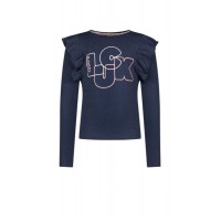 Girls outline embroidery ls shirt navy Y208-5460